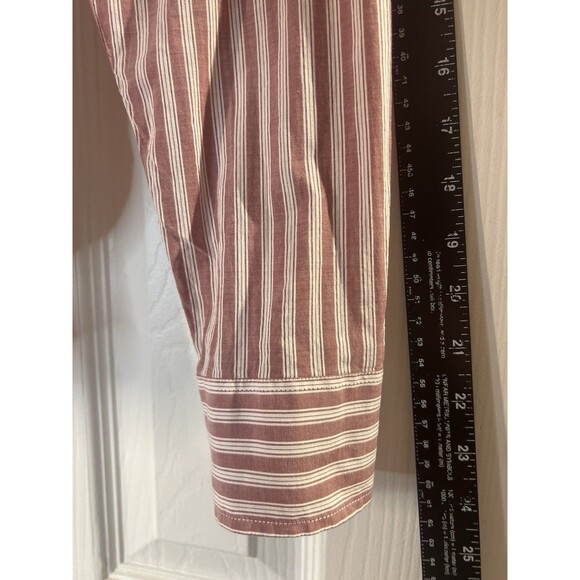 Orvis Women’s Small Dusty Rose Striped Shirt Leather Trim Long Sleeve Button Up - Picture 7 of 15